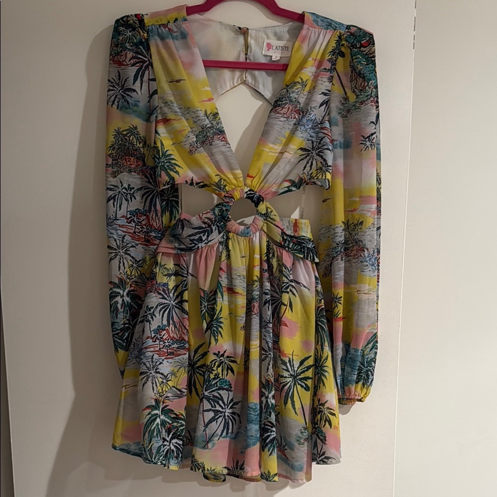 L’ATISTE Tropical Cutout Mini Dress